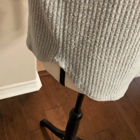 Rags II Riches gray cowl drawstring neckline long sleeved waffle sweater - Picture 9 of 16